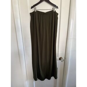 Eileen Fisher Olive Green Skirt Straight Size L Minimalist Modest Elastic Rayon